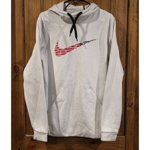 Nike Therma-Dri-Fit Pullover Hoodie Mens White Logo Small Fleece Kangaroo Pocket